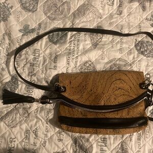 Elegant Black and Tan Crossbody cork Bag